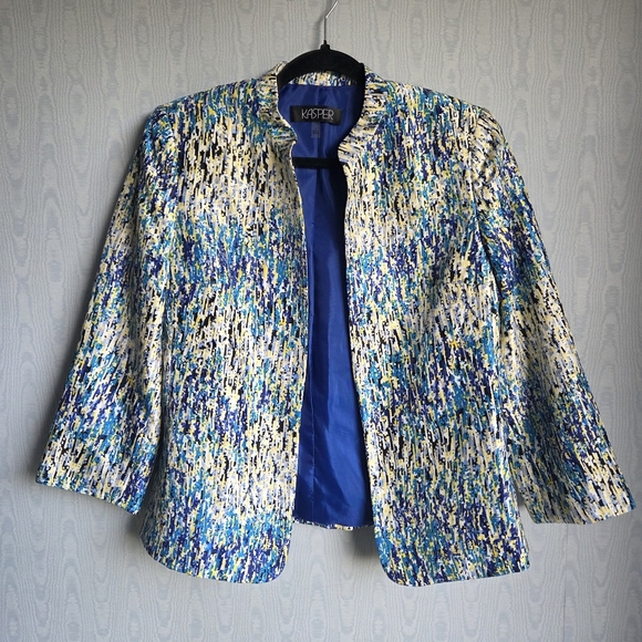 Kasper Jackets & Blazers - Kasper Multicolor Abstract Long Sleeve Mid Length Open Front Jacket Blazer 6‎